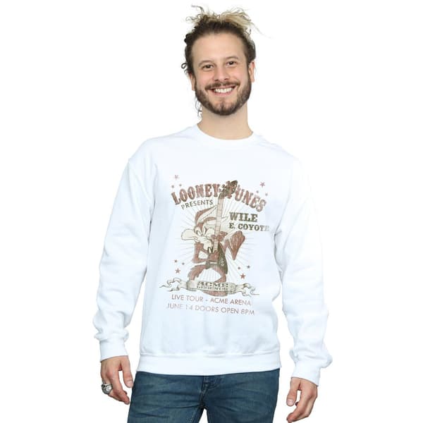 Looney Tunes Mens Wile E Coyote Gitarr Sweatshirt 3XL Vit White 3XL