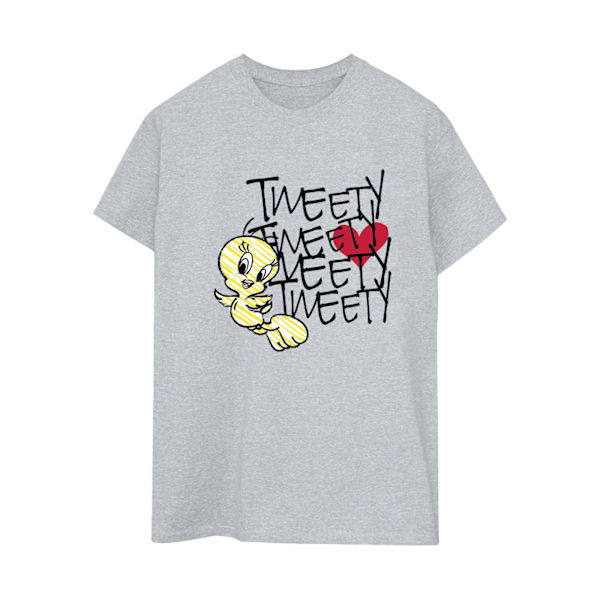Looney Tunes Dam/Damer Tweety Love Heart Bomull Boyfriend T Sports Grey M