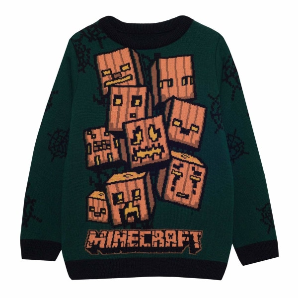 Minecraft Girls Creeper Pumpkin Knitted Jumper 7-8 Years Forest Forest Green/Orange 7-8 Years