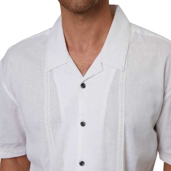 Threadbare Herrbroderad kortärmad bowlingskjorta med krage White XL