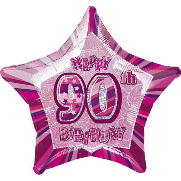 Unik festlig Happy 90th Birthday rosa stjärnformad folieballong One Siz Pink One Size