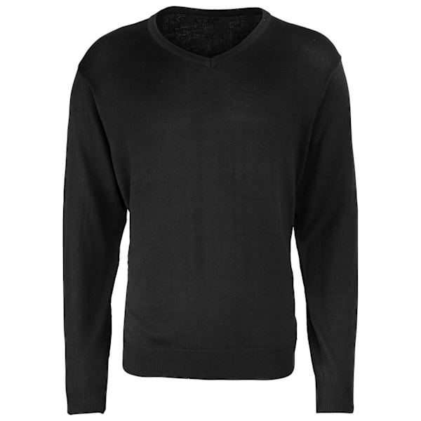 Premier Herrar Stickad Bomulls-Akryl V-Hals Tröja 4XL Svart Black 4XL