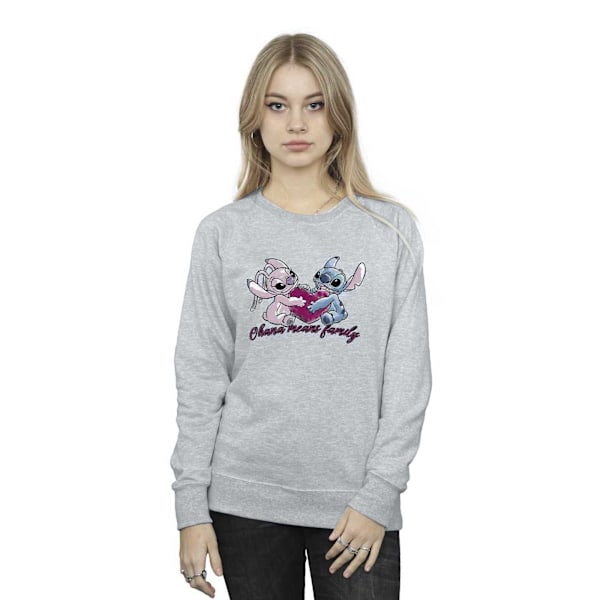 Disney Dam/Kvinnor Lilo Och Stitch Ohana Hjärta Med Ängel Sweatshirt Sports Grey XL