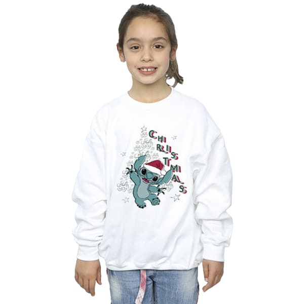 Lilo & Stitch Flicktröja med Julgran 12-13 År Vit White 12-13 Years