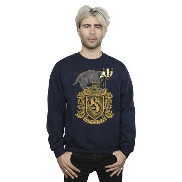 Harry Potter Hufflepuff Sketch Crest Sweatshirt L Navy Blu Navy Blue L
