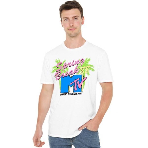 MTV Herr Spring Break Neon Palm Trees T-Shirt 4XL Vit White 4XL
