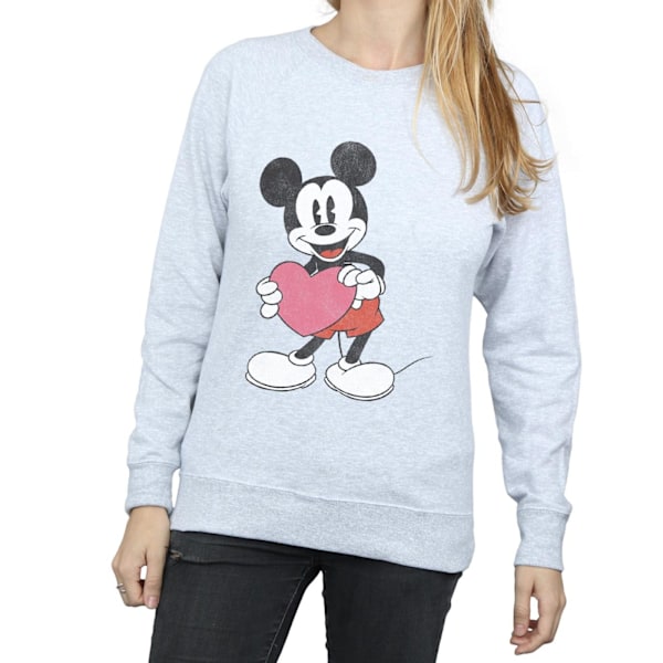 Disney Dam/Kvinnor Mickey Mouse Alla Hjärtans Dag Hjärta Sweatshirt M Heather Grey M