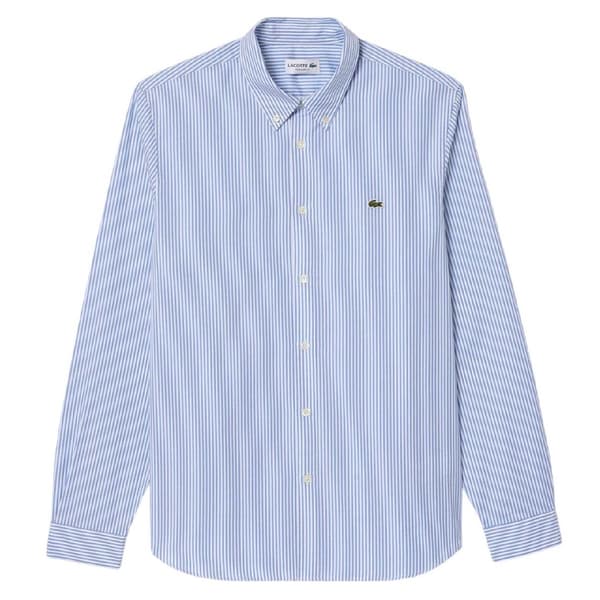 Lacoste Herr Randig Premium Bomull Regular Button-Down Skjorta 1 White Stripe 17.5in