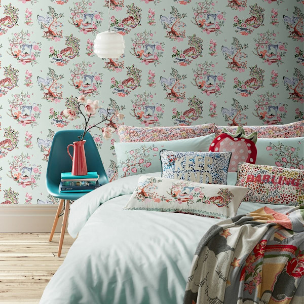 Cath Kidston Kingdom Paint Tapet 10m x 53cm Duck Egg Duck Egg 10m x 53cm