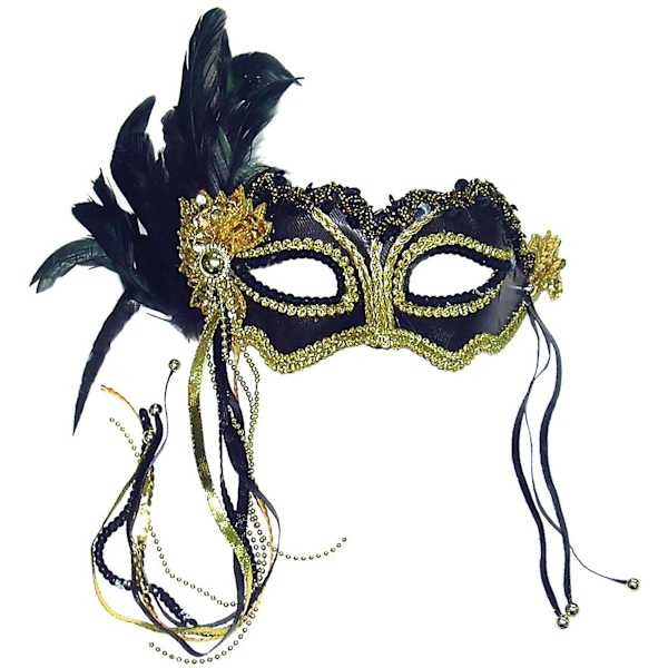 Bristol Novelty Metallic Side Feather Eye Mask One Size Black/G Black/Gold One Size