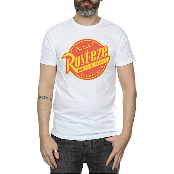 Cars Herr T-shirt i bomull med Rust-Eze-logotyp M Vit White M