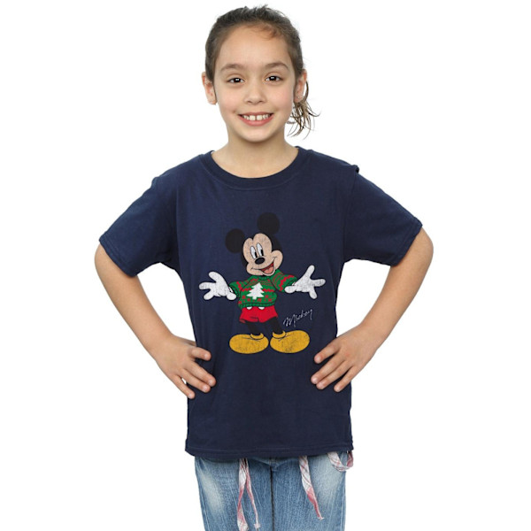 Disney Girls Mickey Mouse Jultröja Bomull T-shirt 7-8 år Navy Blue 7-8 Years