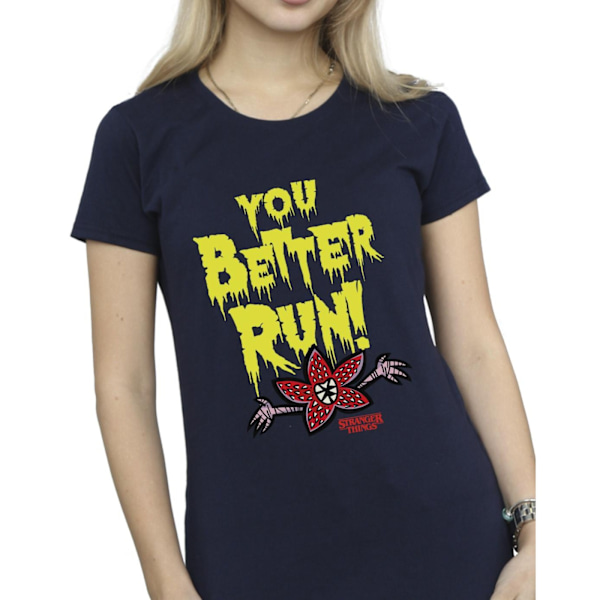 Netflix Dam/Kvinnor Stranger Things You Better Run Bomull T-Shirt S Navy Blue M