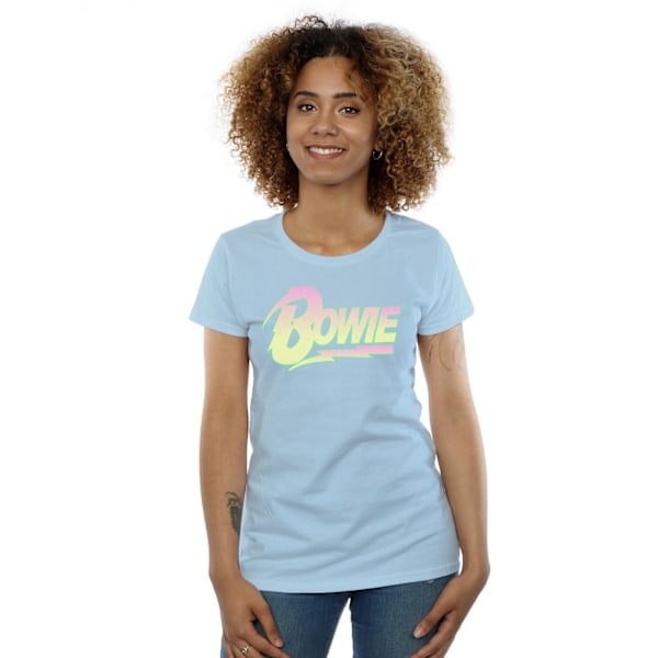 David Bowie Dam/Kvinnor Neon Logo Bomull T-shirt M Baby Blue Baby Blue M