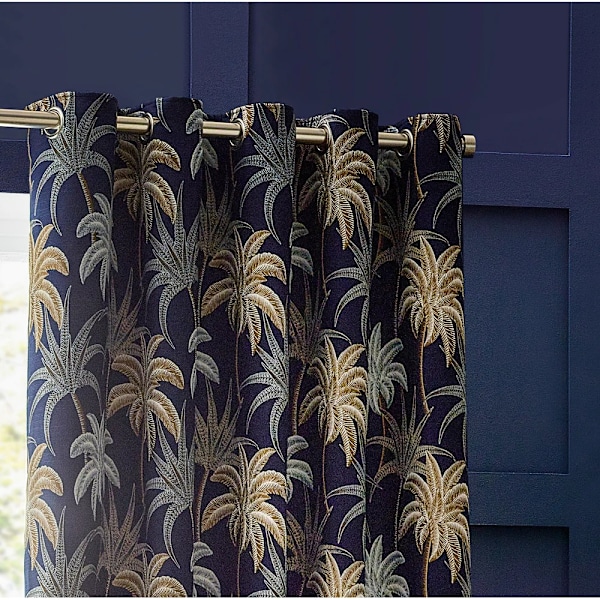 Wylder Galapagos Jacquard Öglettgardiner 229cm x 137cm Marinblå Navy 229cm x 137cm