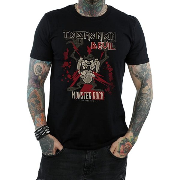 Looney Tunes Mens Monster Rock Tasmanian Devil Cotton T-shirt S Black S