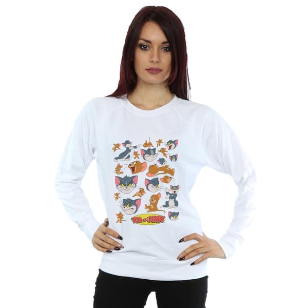 Tom And Jerry Dam/Damer Många Ansikten Sweatshirt S Vit White S