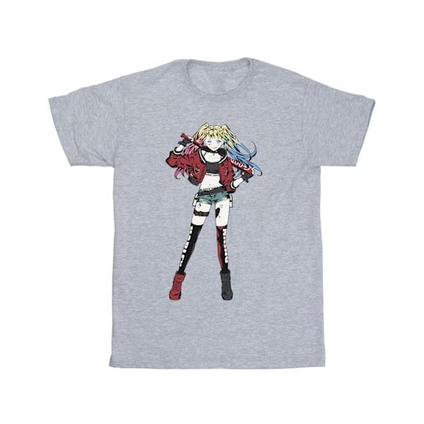 DC Comics Girls Harley Quinn Stående Pose Bomull T-shirt 12-13 Sports Grey 12-13 Years