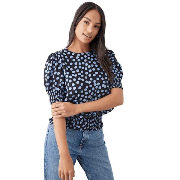 Dorothy Perkins Dam/Kvinnor Prickig Blus med Rynkad Fåll Storlek 10 UK Black 10 UK