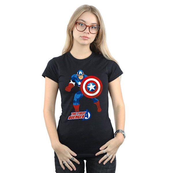 Captain America Dam T-shirt för kvinnor/damer The First Avenger M Svart Black M