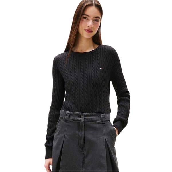 Tommy Jeans Dam Kabelstickad Långärmad Tröja Topp 1 Black 16 UK