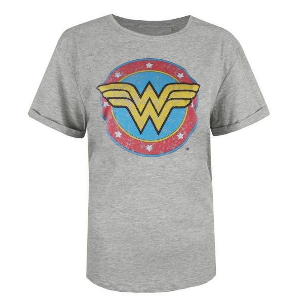 Wonder Woman Dam/Dam Klassisk Distressed Logo T-Shirt S Sp Sports Grey/Red/Yellow S