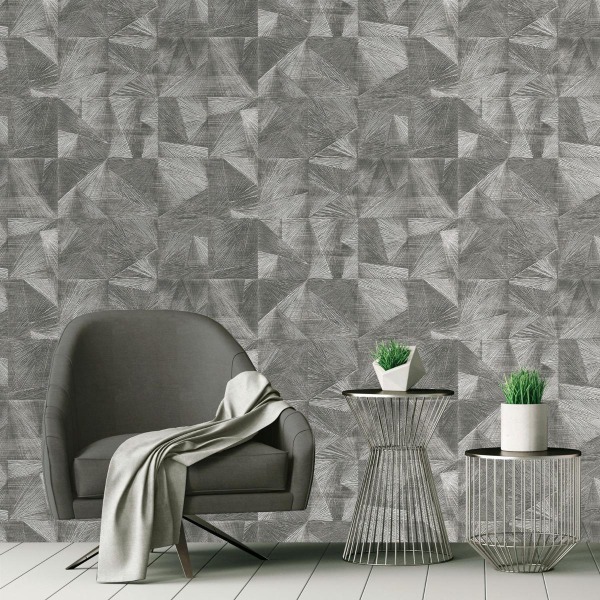 Belgravia Caprice Geometric Textured Wallpaper 32,1ft x 21in Pe Pewter 32.1ft x 21in
