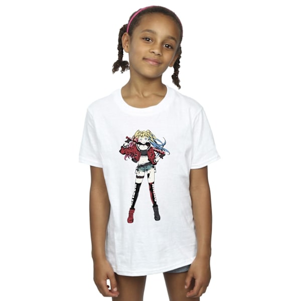 DC Comics Girls Harley Quinn Stående Pose Bomull T-shirt 9-11 White 9-11 Years