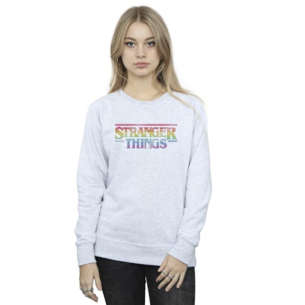 Netflix Dam/Kvinnor Stranger Things Rainbow Dot Logo Sweatshirt Sports Grey XL