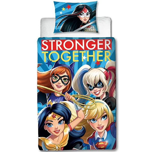 Superhero Girls Stronger Together Påslakan Set Enkelsäng Blå Blue Single