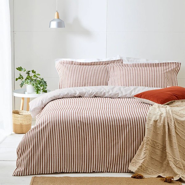 The Linen Yard Hebden Melange Stripe Påslakan Set King Pecan Pecan King