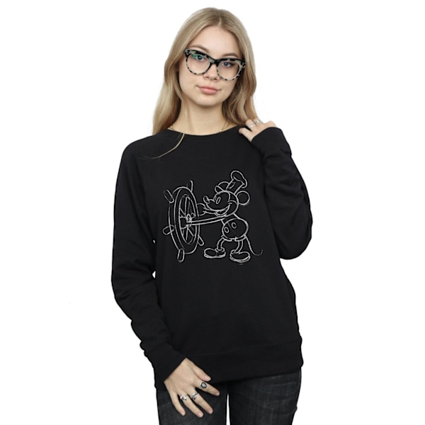 Disney Dam/Damer Mickey Mouse Steamboat Sketch Sweatshirt X Black XXL