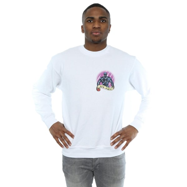 Marvel Herr Svart Panter Tatuering Brösttryck Sweatshirt 3XL Vit White 3XL