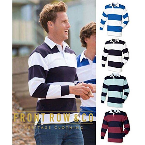 Front Row Sewn Stripe Long Sleeve Sports Rugby Polo Shirt XL Wh White & Navy (White collar) XL