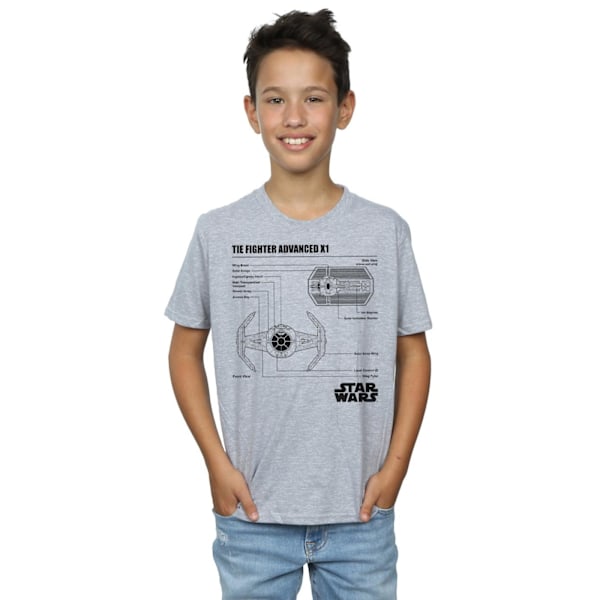 Star Wars Boys TIE Fighter X1 Blueprint T-Shirt 9-11 år Spor Sports Grey 9-11 Years