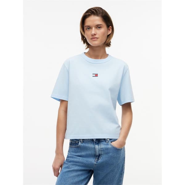 Tommy Jeans Dam Broderad Logotyp Bomull Croppad T-shirt King Blue 14 UK