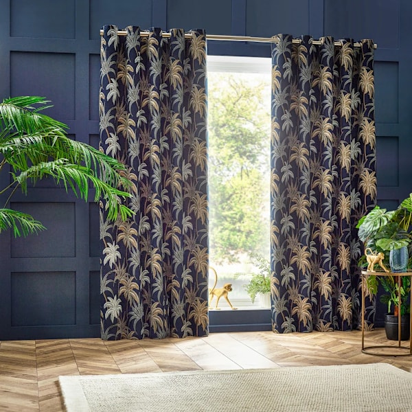 Wylder Galapagos Jacquard Öglegardiner 117cm x 137cm Marinblå Navy 117cm x 137cm