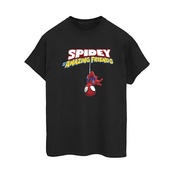 Marvel Dam/Damer Spider-Man Hänger Upp och Ner Bomull Pojkvän T-shirt Black 3XL