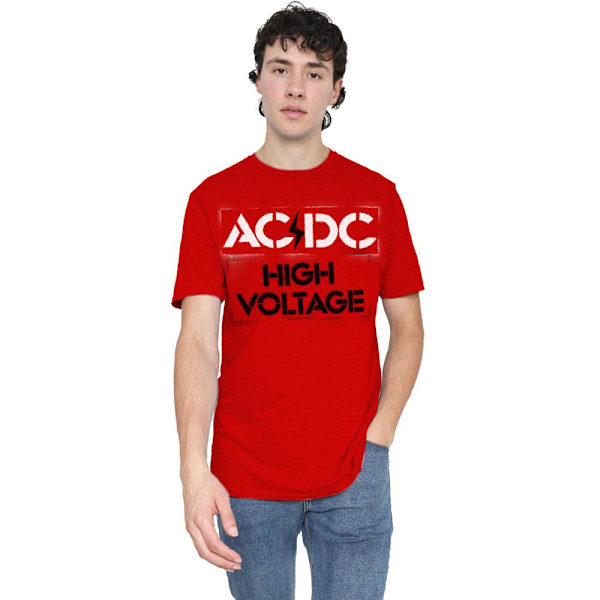 AC/DC Unisex Vuxen High Voltage Stencil T-Shirt XL Röd Red XL