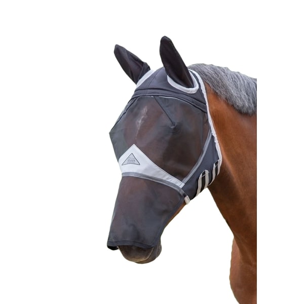 Shires Finmaskigt flughuvudskydd för häst med öron och nos, helt svart Black Full