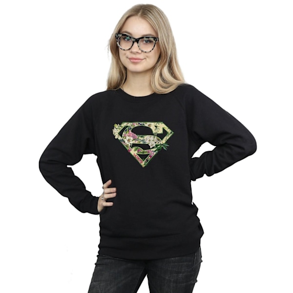 DC Comics Dam/Kvinnor Supergirl Blommig Sköld Sweatshirt L Svart Black L