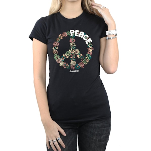 Woodstock Womens/Ladies Floral Peace Bomull T-shirt L Svart Black L