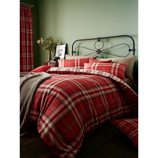 Catherine Lansfield Kelso Tartan Påslakan Set Dubbel Röd/Creme Red/Cream Double