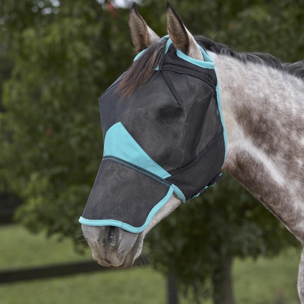 Weatherbeeta Comfitec Deluxe Mesh hästflugmask med näsa Black/Turquoise Mini