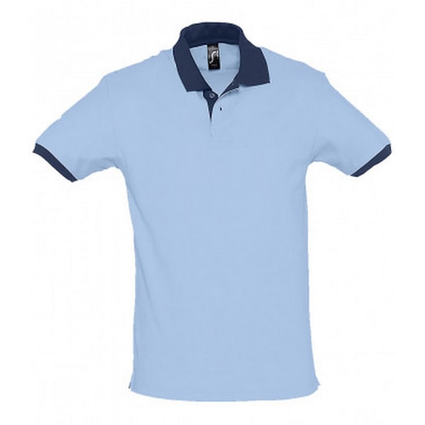 SOLS Prince Unisex Kontrast Pique Kortärmad Bomull Polotröja Sky Blue/French Navy L