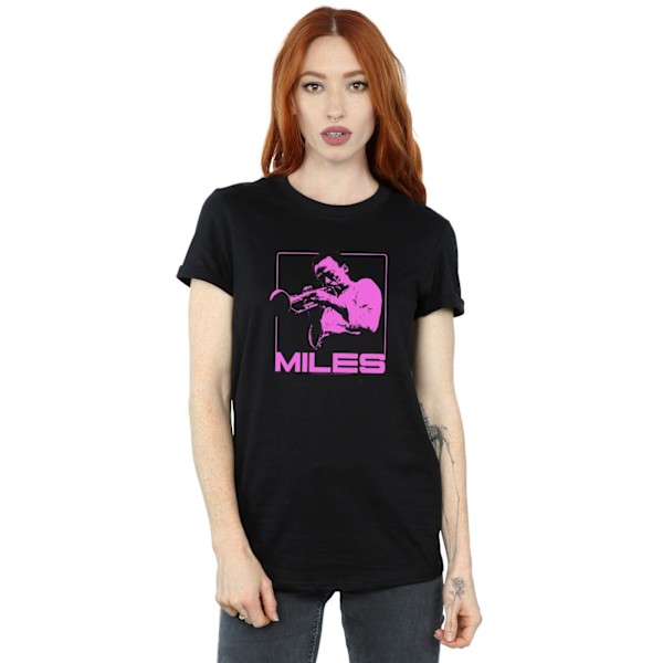 Miles Davis Dam/Kvinnor Rosa Kvadrat Bomull Pojkvän T-shirt Black S