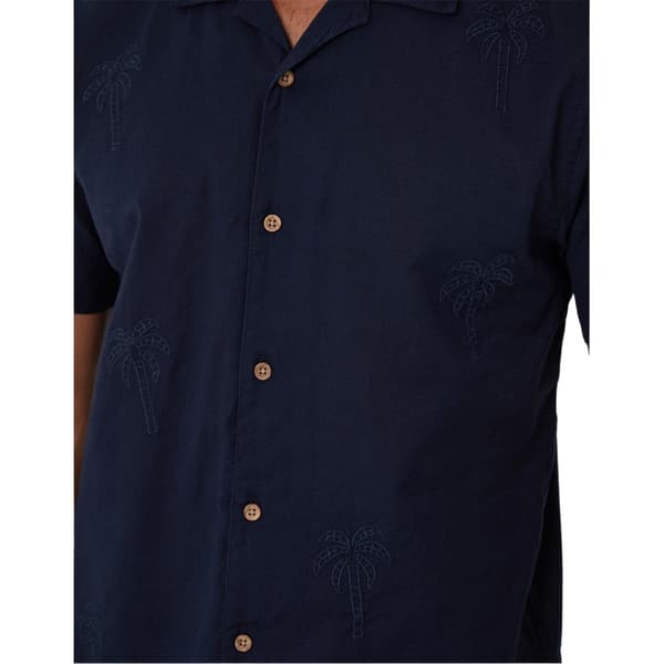 Threadbare Herrbroderad kortärmad skjorta L Marinblå Navy L