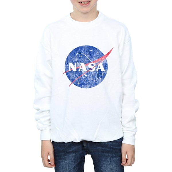 NASA Boys Classic Insignia Logo Distressed Sweatshirt 9-11 år White 9-11 Years