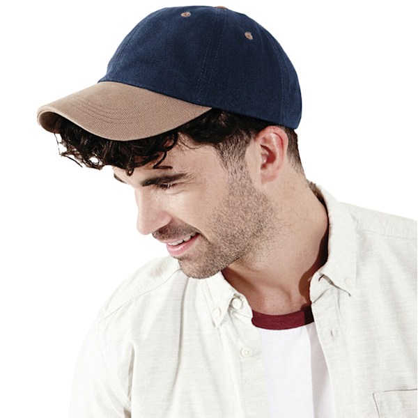 Beechfield Unisex Lågprofilerad Tung Borstad Bomulls Basebollkeps French Navy/Taupe One Size