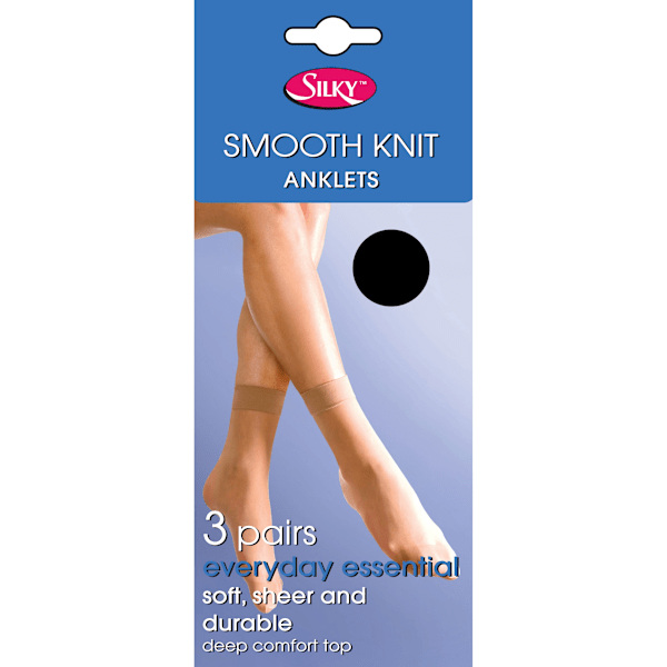 Silky Womens/Ladies Smooth Knit Ankle High (3 par) En storlek ( Black One Size (UK Shoe 3-8)